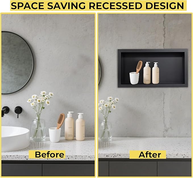 Stainless Steel Shower Niche No Tile Needed Recessed, 24" x 12" Recessed Wall Niche Shelf for Bathroom Storage Black