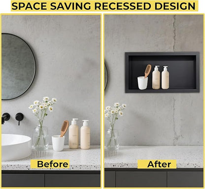 Stainless Steel Shower Niche No Tile Needed Recessed, 24" x 12" Recessed Wall Niche Shelf for Bathroom Storage Black