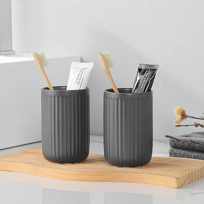 Matte Grey Toothbrush Holders for Bathrooms - Ceramic Toothbrush Toothpaste Holders Set, Bathroom Tumbler Cups Reusable Toothbrush Cup Grey Mouthwash Cup, Counter Organizer.