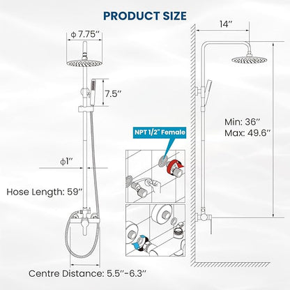 gotonovo Outdoor Shower Fixtures SUS304 Stainless Steel Rain Shower Kit Faucet High Pressure Wall Mount 2 Dual Function 8 Inch Showerhead and Handheld Spray Combo, Single Handle, Matte Black