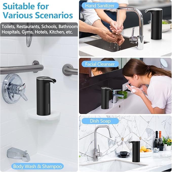 YIKHOM Automatic Liquid Soap Dispenser, Touchless Dish Dispenser, 5 Level Adjustable Sensor Dispenser, 15.37 oz/450mL Hand Soap Dispenser, USB C Rechargeable for Bathroom Kitchen