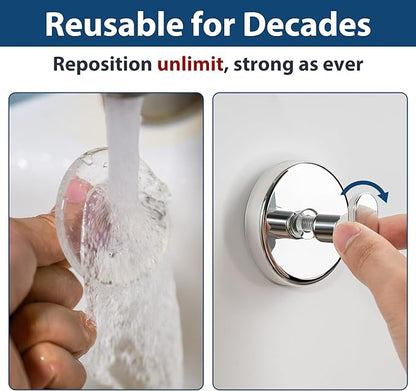 pickpiff Suction Cup Hooks for Shower: 15 LB Strong Wall Hanger for Bathroom, Front Door, Glass, Window, RV, Holder for Towel, Christmas Wreath, Coat, Loofah, Waterproof & Reusable, Silver 4-Pack