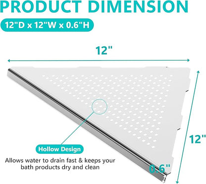 Bathroom Corner Shelf, Recessed 12" Shower Shelf Caddy, SUS304 Stainless Steel Shelf Wall Mount Triangular, No Drilling, Brushed Nickel