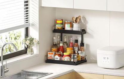 heart & home 1-Pack Under Sink Storage Organizer for Kitchen & Bathroom Cabinets with Removable Washable Tray, Tool-Free Assembly – Multi-Purpose for Kitchen Countertop, Vanity, & Laundry Room，Black