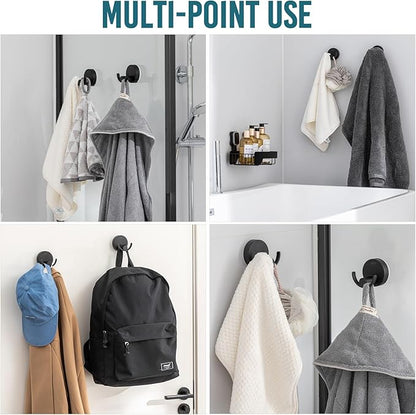 TAILI Stylish 304 Stainless Steel Bathroom Suction Hooks for Towel, Bathrobe, Loofah, No Damage Hanging Glass Shower Wall Hook, Patented Strong Suction Cup Holder, Hold Up to 11 Lbs, U-Cylinder Black