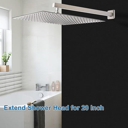 HarJue Shower Arm, Rain Shower Head Extension Extender, With Flange and Teflon Tape, Made of Thicken Stainless Steel for Bathroom Rainfall Shower (20 Inch, Brushed Nickel)