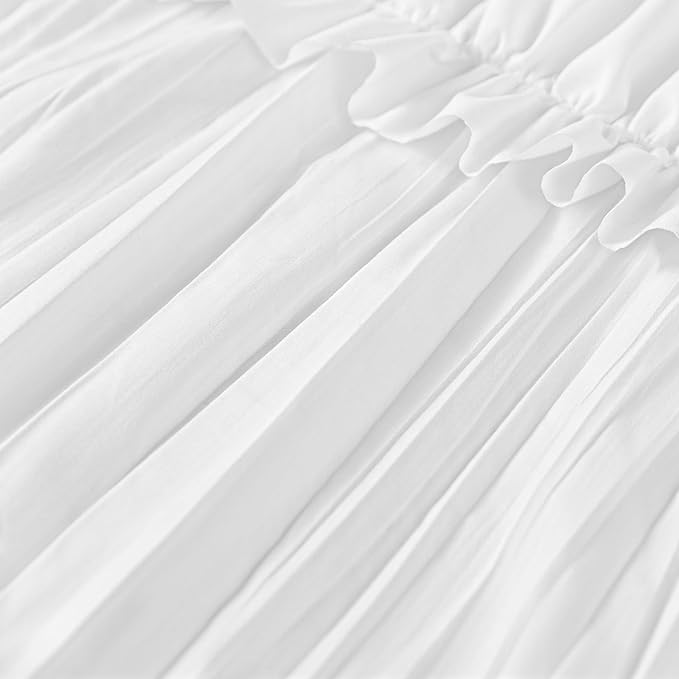 ROSERY No Hook Ruffle Shower Curtain with Snap in Fabric Liner Set, Ruched Vintage Farmhouse Shower Curtain for Bathroom with See Through Window, Ruffle Pattern, 71" W x 74" L