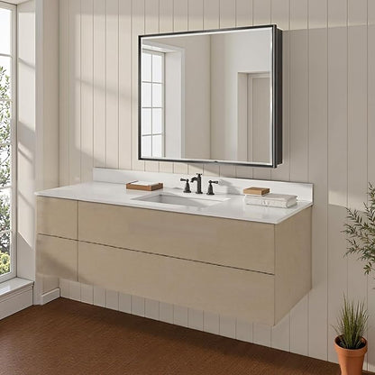 30x26 Pre-Assembled Black Medicine Cabinet with Mirror, Surface or Recessed Medicine Cabinet Mirror for Bathroom, Aluminum Beveled Frame Bathroom Vanity Mirror with Adjustable Shelves Storage