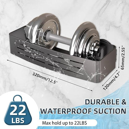 Onemake Shower Caddy Suction Cup, No Drilling Bathroom Shower Shelf, Corner Shower Caddy with 6 Portable Hooks, Removable Bath Organizer with Towel Bar for Bathroom Storage(Gray)