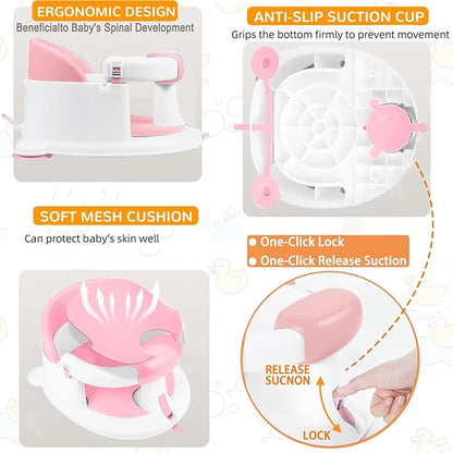 Baby Bath Seat for Babies 6 Months & up, Non-Slip Toddler Bath Seats for Babies Sitting Up,Safe Infant & Newborn Baby Bath Chair Support for Bathtub/Living Room/Shower Room, Pink