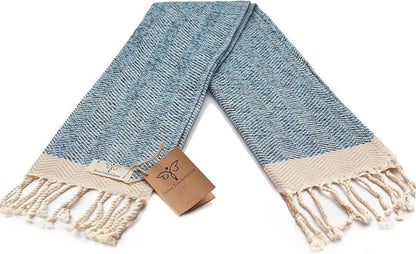 SMYRNA TURKISH COTTON Herringbone Series Turkish Hand Towels Set of 2, 16x40 inch, Decorative Turkish Hand Towels for Bathroom, Kitchen, Face, Hair, Tea, Yoga, Gym, Dishcloth Set of 2, Light Blue