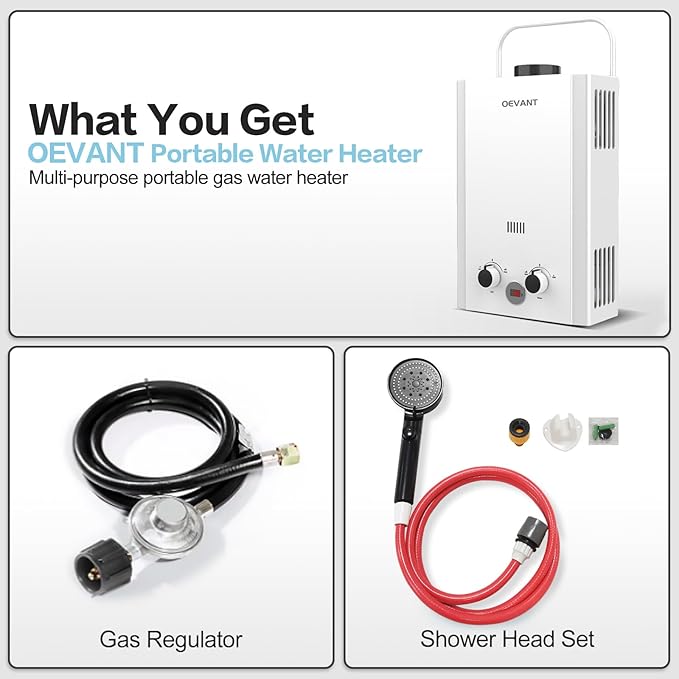 Propane Water Heater, 1.58GPM 6L Portable Tankless Water Heater with Handle & Overheating Protection, Propane Gas, Instant Hot Water for RV Camping, Outdoor Shower (WHITE)