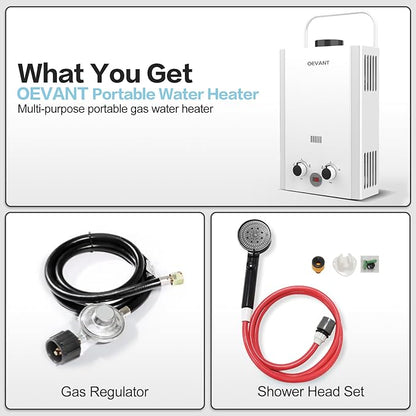 Propane Water Heater, 1.58GPM 6L Portable Tankless Water Heater with Handle & Overheating Protection, Propane Gas, Instant Hot Water for RV Camping, Outdoor Shower (WHITE)