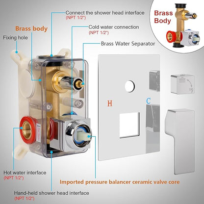 Deluxe Shower Faucet Set, Rain Shower System, 10 inch Ceiling Shower Faucet with Handheld Shower Head, Polished Chrome