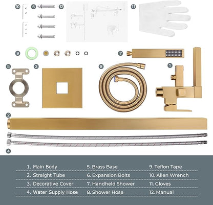 Freestanding Tub Faucet Brushed Gold: ALEASHA High Flow Max 6.74 GPM Free Standing Tub Filler - Brass Modern Floor Mount Bathtub Faucet with Handheld Shower, for the Ultimate Elegant SPA Experience