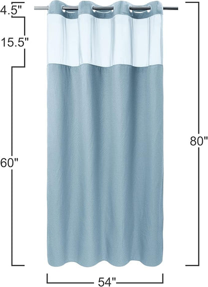 River Dream Heavyweight No Hooks Required Dotted Waffle Weave Shower Curtain with Snap in Liner -Stall 54W x 80H,Hotel Grade,Spa Like Bath Curtain,Blue