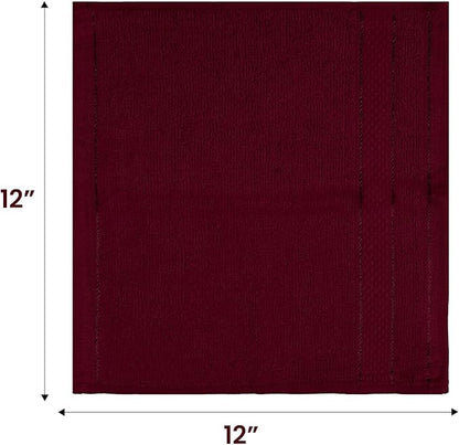 Casa Lino Face Towels & Body Wash Cloths for Showering - 100% Cotton Wash Cloths for Bathroom - Highly Absorbent & Quick Drying Washcloth Set - Cotton Washcloths 24 Pack (12" x 12") - (Burgundy)
