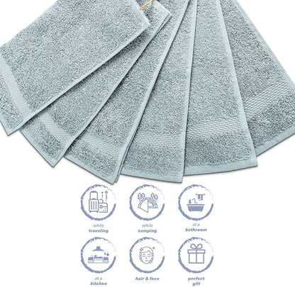 Hencely Premium 6-Pack Washcloths 12x12 Inches Soft Turkish Cotton High Absorbent and Quick Dry Dishtowel for Kitchen and Bath (Wash Cloth 6 Pack, Water Green)