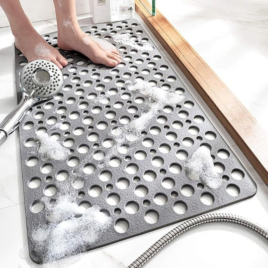 TEMIR Bathtub Mat Non Slip and Shower Mat with Suction Cups and Drain Holes, 30x17 in (75x43 cm), Soft Machine Washable Non Slip Bath Mat, Shower Mats for Inside Shower, Easy Dry&Cut (Gray)