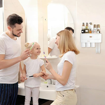 iHave Toothbrush Holders for Bathrooms - Upgrade Wall Mounted Toothbrush Holder with Toothpaste Dispenser - 3 Cups