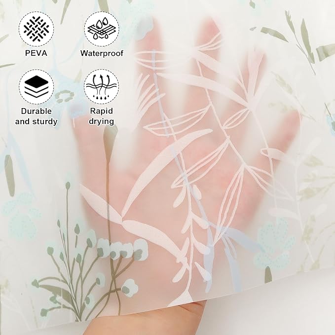 PEVA Shower Curtain, 72 x 72 Water Repellent Premium Bathroom Shower Curtain with 3 Magnetic Weights for Shower Stall, Bathtubs (Flower-1)