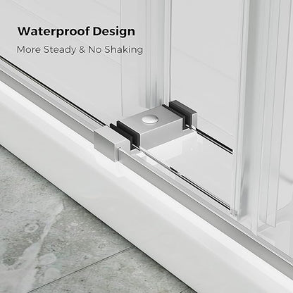 DELAVIN 56"-60" W x 75" H Frameless Shower Door, Double Sliding Shower Door, 5/16"(8mm) Clear Tempered Glass, Noiseless Shatterproof Glass Shower Doors with Square Rail, Stainless Steel, Aluminum