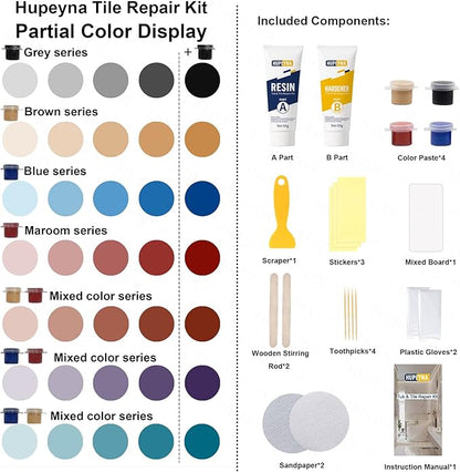 Tub, Tile and Shower Repair Kit (Color Match), Hupeyna Porcelain Repair Kit, Bathtub Repair Kit for Chips Dents Cracks Holes Scratchs, etc. Fiberglass Repair Set - Offer More Color Options