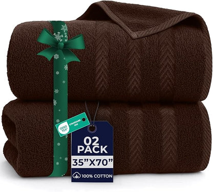 DAN RIVER 2 Pack Luxury Bath Sheets 35x70, 600 GSM, Soft & Quick Dry 100% Ring Spun Cotton Towels Ideal for Hotels, Spas, Gyms & Salons Extra Large, Brown