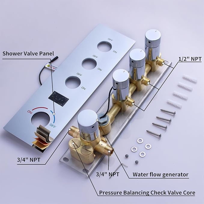 Shower System Polished Chrome Shower Faucet Set with 14X20 inch Shower Head, 6 PCS Body Jet and Handheld Shower, with Digital Temperature Display Function