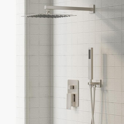 Gabrylly Shower System, Rainfall Shower Faucet Set Complete, 12" High-Pressure Stainless Steel Rain Showerhead with handheld Spray Combo, 2 Way Valve Included, Brushed Nickel