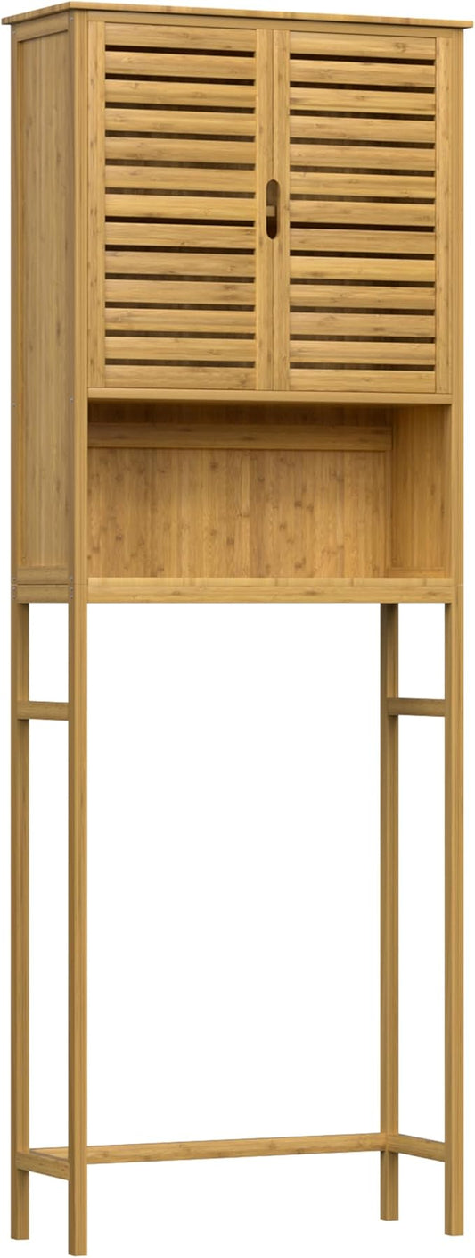 BlueWish Bamboo Over The Toilet Storage Cabinet, Over Toilet Cabinet with Anti-toppling Design, Adjustable Slats, Over-The-Toilet Storages, Bathroom Storage Cabinets for Bathroom, Laundry