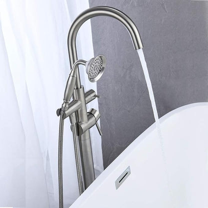 Tub Filler Freestanding Bathtub Faucet Brushed Nickel Floor Mounted Brass Bathroom Tub Faucets with Hand Shower