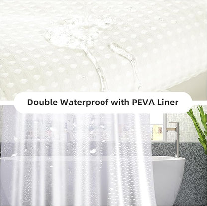 LaCyan 3 in 1 Waterproof Waffle Weave Shower Curtain and Clear Liner Set with 6 Stainless Steel Hooks Double Sided for Bathroom 72 Inches Heavy Duty Polyester Fabric Shower Curtains 36x72