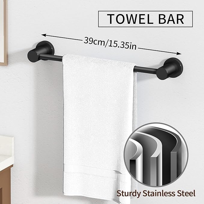 4-Pieces Bathroom Hardware Set Black, Stainless Steel 16 Inch Towel Bar Set, Towel Racks for Bathroom Wall Mounted