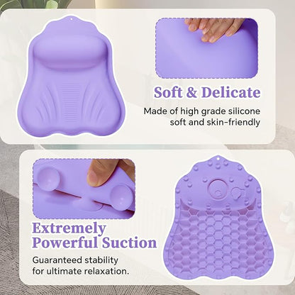 Silicone Bath Pillow for Tub Adults, 4D Air-Cushion Bathtub Pillow for Head Neck and Back Support, Non-Slip Suction Cups, Quick-Drying Waterproof Spa Pillow, Easy to Clean & Store，Purple