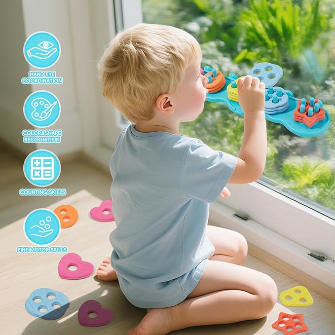 Toddler Bath Toys for Kids, Mold Free Bath Toys Silicone Color and Shape Sorting & Stacking Toys with 20 Textured Floating Pieces and Storage Bag, Early Learning Educational Sensory Toys for Toddlers