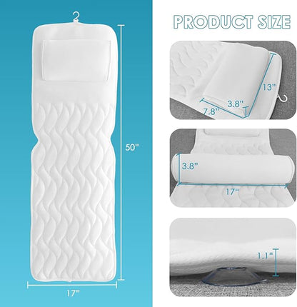 AEROiVi Full Body Bath Pillow with Lumbar Pillow Bathtub Cushion with 14 Suction Cups 3D Air Mesh Fit Any Tub Luxury Bathroom Accessories
