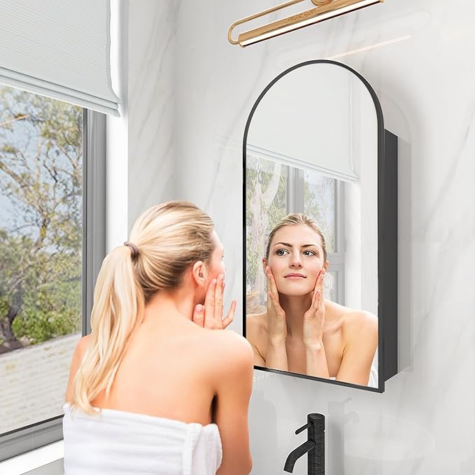 FKWin Black Bathroom Storage Cabinet for Left or Right Opening, Surface Mount Medicine Cabinet not Recessed, Modern Vanity Bathroom Mirror with Storage, Black, 24x36 inch