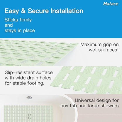 Bathtub Mat Non Slip - for Inside Bath Tub & Shower, Thick & Soft Textured Surface, Fast Drain, No Pooling Water for Better Hygiene, Bathroom Accessories, 27x16 Inch, Sage Green, Matace