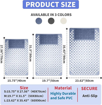 Bath Tub Shower Mat with Soft Shower Foot Scrubber Mat for Massage,Non Slip Bathtub Mat with Strong Suction Cups, Silicone Shower Foot Scrubber Mat (Gray, 35.4" X 23.6"(Rectangular))