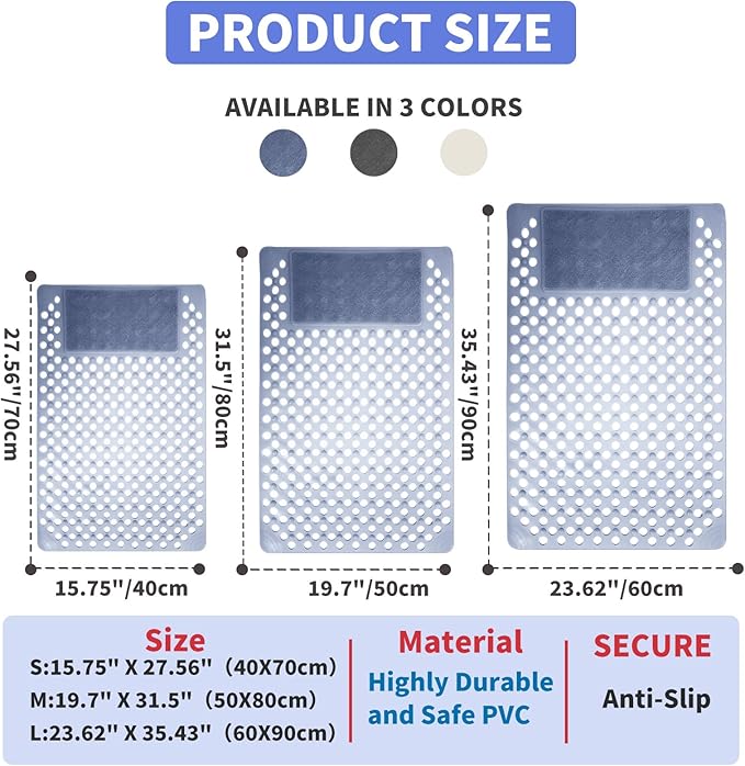 Bath Tub Shower Mat with Soft Shower Foot Scrubber Mat for Massage,Non Slip Bathtub Mat with Strong Suction Cups, Silicone Shower Foot Scrubber Mat (Dusty Blue, 27.5" X 15.7"(Rectangular))