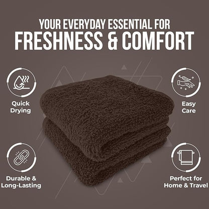 DAN RIVER 12 Pack Wash Cloths for Showering [12x12] - 100% Cotton Washcloths Premium Quality Flannel Face Cloths for Bathroom, Highly Absorbent and Soft Feel Wash Clothes, Brown