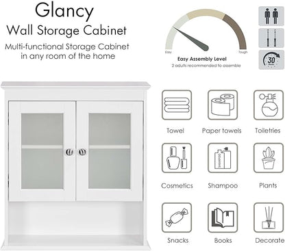 Spirich Bathroom Cabinet Wall Mounted, Medicine Cabinet Organizer with Glass Doors and Adjustable Shelves, Bathroom Wall Cabinet Over Toilet, White
