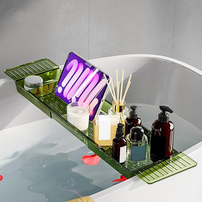 Bath Tray, Plastic Shower and Bath Shelf, Multifunctional Bathtub Bathroom Organizer for New Home, Mothers, Birthday Gifts (Green)