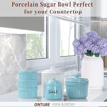 ONTUBE Ceramic Salt Bowl with Lid and Spoon 12oz (Turquoise)