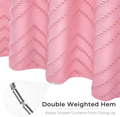 Pink Boho Shower Curtain Woven Fabric Cute Shower Curtain Modern Farmhouse Textured Tufted Chevron Striped Minimalist 72 x 78 Bathroom Shower Curtains