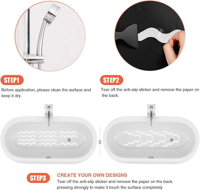 Anti Slip Shower Stickers, Adhesive Decals Safety Strips Scraper for Bath Tub, Shower, Stairs, 24 Pieces (White)