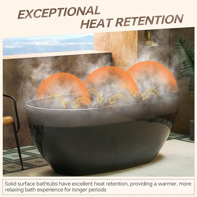 WOODBRIDGE 63" L x 28-3/8" W Transparent Gray Stone Resin Freestanding Soaking Tub with Double Ended Design