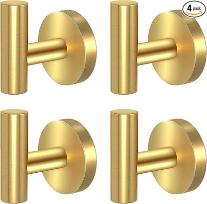 Kruodop Towel Hooks for Bathroom,4 Packs Wall Mount Towel Holder,Black Matte Wall Robe Hook,Stainless Steel Heavy Duty Door Hanger Towel Hook for Kitchen, Bedroom,Hotel,Pool,Coats - Gold