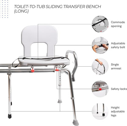 Eagle Health Supplies Toilet-to-Tub Transfer Bench with Cut Out Seat, FSA/HSA Eligible Sliding Shower Chair for Elderly and Disabled, Height Adjustable Shower Seats for Adults Inside Shower, 77963
